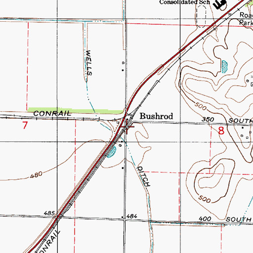 Topographic Map of Bushrod, IN