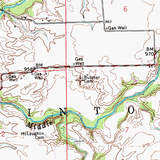Topographic Map of Butcher Cemetery, IN