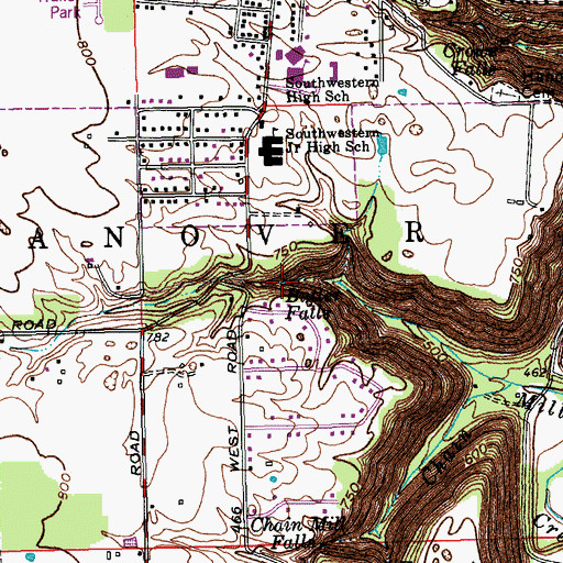 Topographic Map of Butler Falls, IN