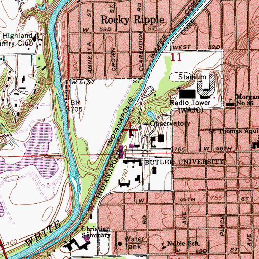 Topographic Map of Butler University, IN
