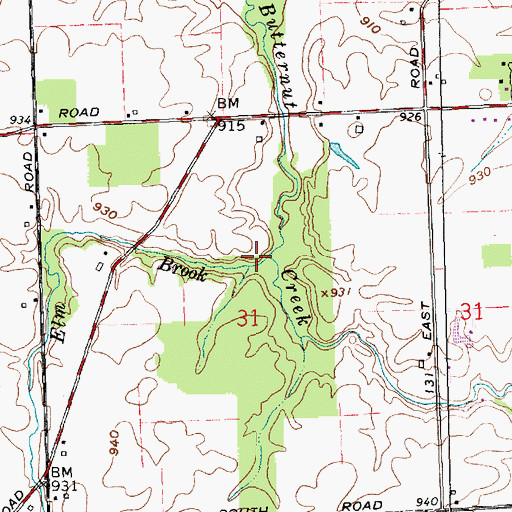 Topographic Map of Butternut Creek, IN