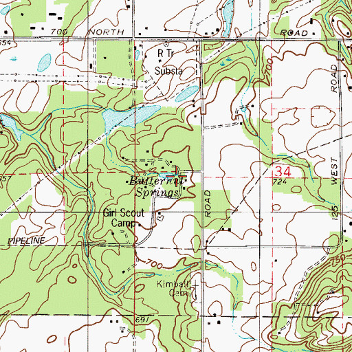 Topographic Map of Butternut Springs, IN