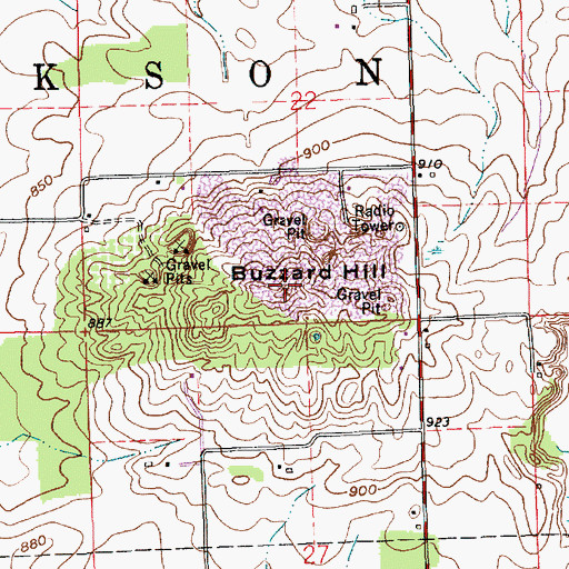 Topographic Map of Buzzard Hill, IN