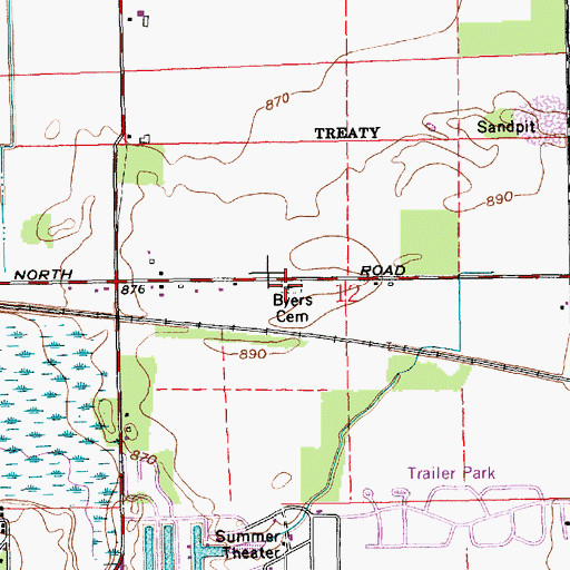 Topographic Map of Byers Cemetery, IN