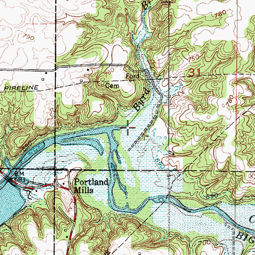 Topographic Map of Byrd Branch, IN