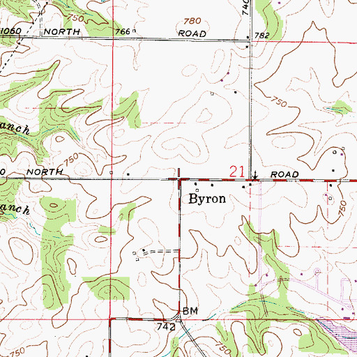 Topographic Map of Byron, IN