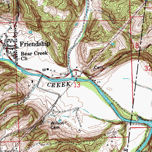 Topographic Map of Caesar Creek, IN
