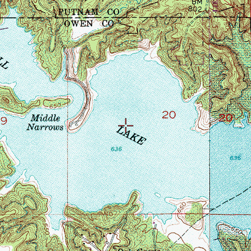 Topographic Map of Cagles Mill Lake, IN