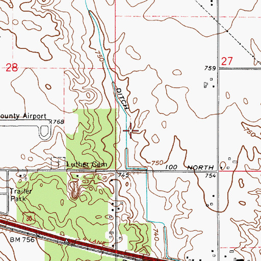 Topographic Map of Cain Ditch, IN