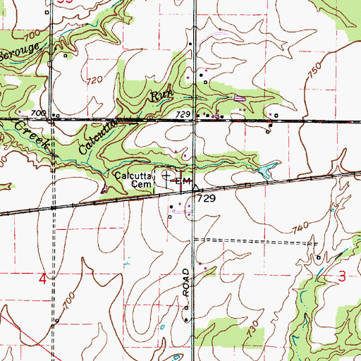 Topographic Map of Calcutta Cemetery, IN
