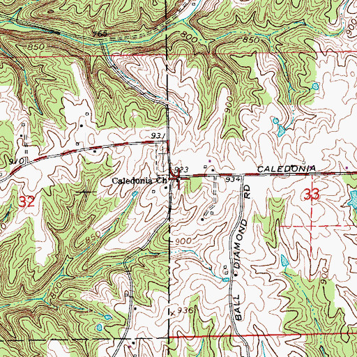 Topographic Map of Caledonia Church, IN