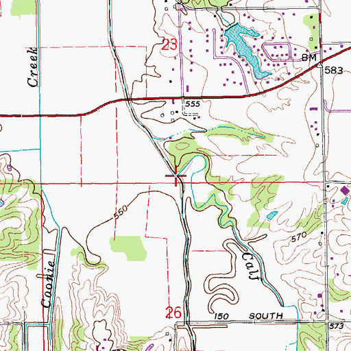 Topographic Map of Calf Creek, IN