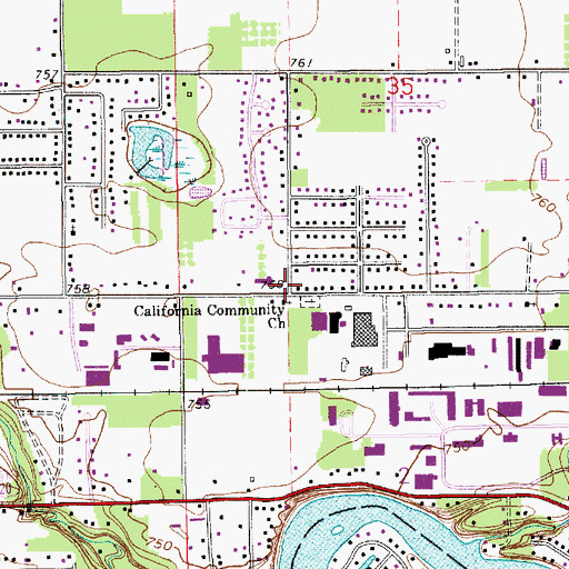 Topographic Map of California Community Church, IN