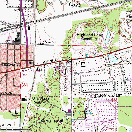 Topographic Map of Calvary Cemetery, IN