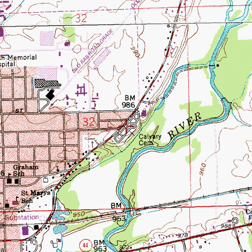Topographic Map of Calvary Cemetery, IN
