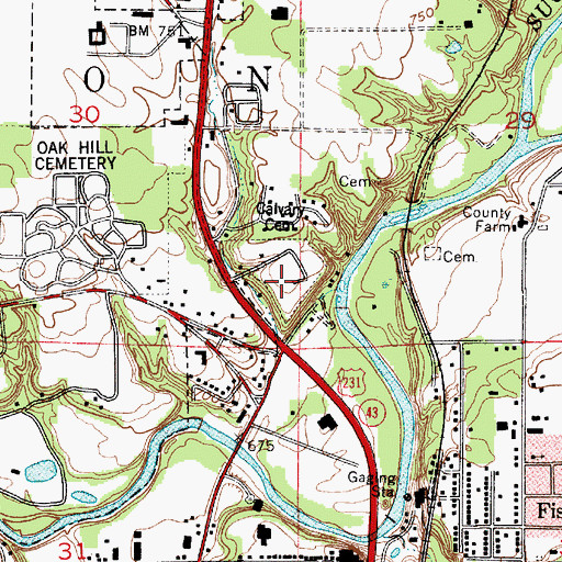 Topographic Map of Calvary Cemetery, IN