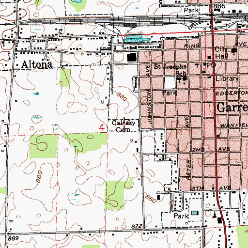 Topographic Map of Calvary Cemetery, IN