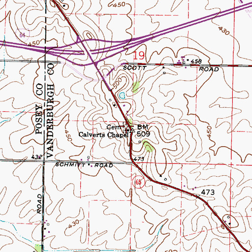 Topographic Map of Calverts Chapel, IN