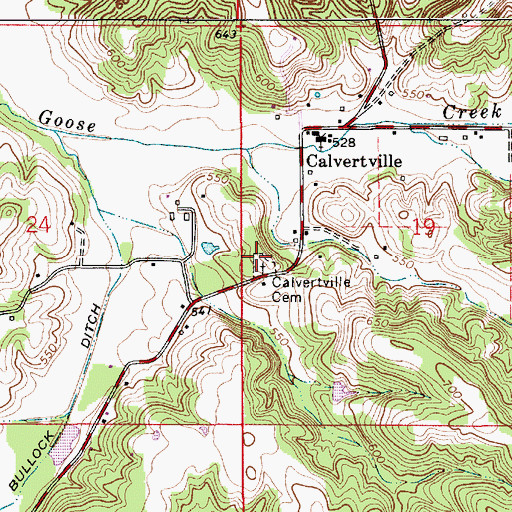 Topographic Map of Calvertville, IN