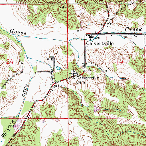 Topographic Map of Calvertville Cemetery, IN