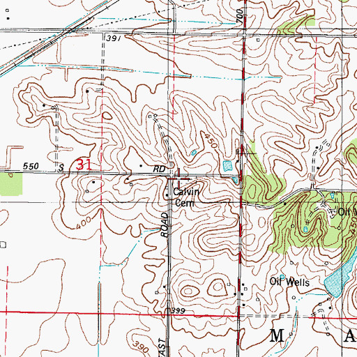 Topographic Map of Calvin Cemetery, IN