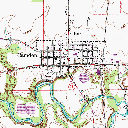 Topographic Map of Camden, IN