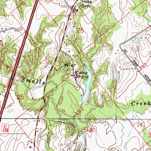 Topographic Map of Camp Arthur, IN
