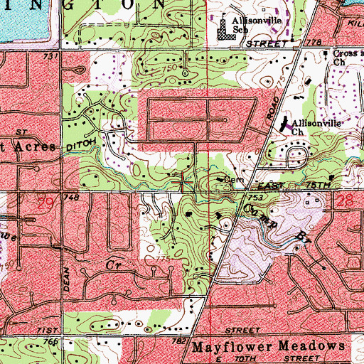 Topographic Map of Camp Branch, IN