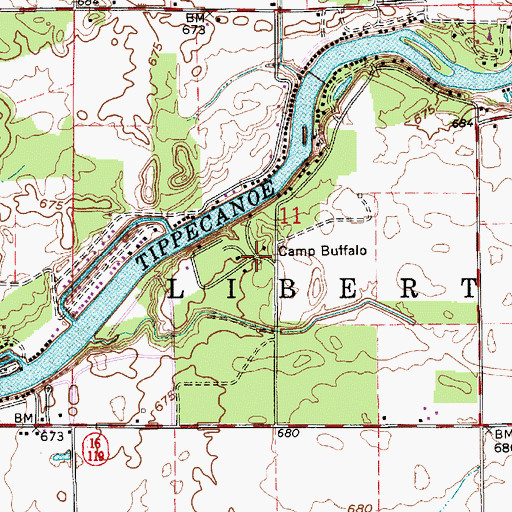 Topographic Map of Camp Buffalo, IN