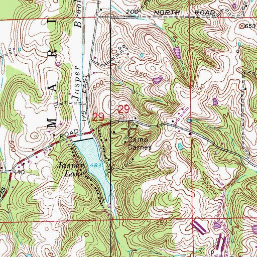 Topographic Map of Camp Carnes, IN