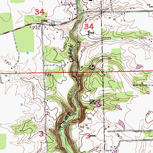 Topographic Map of Camp Creek, IN
