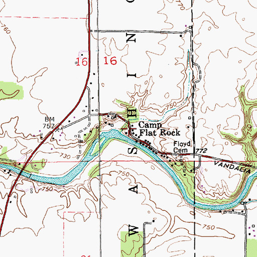 Topographic Map of Camp Flat Rock, IN