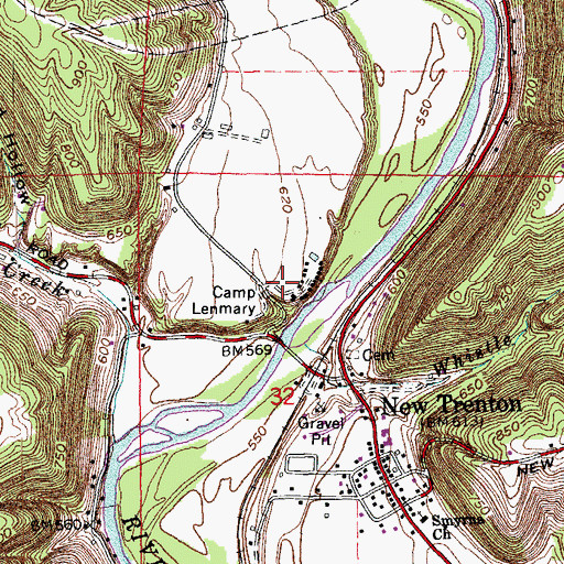 Topographic Map of Camp Lenmary, IN