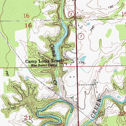 Topographic Map of Camp Louis Ernst, IN