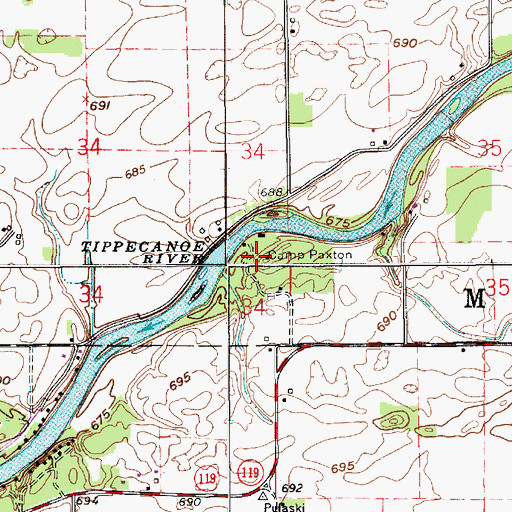 Topographic Map of Camp Paxton, IN
