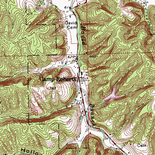 Topographic Map of Camp Roberts, IN