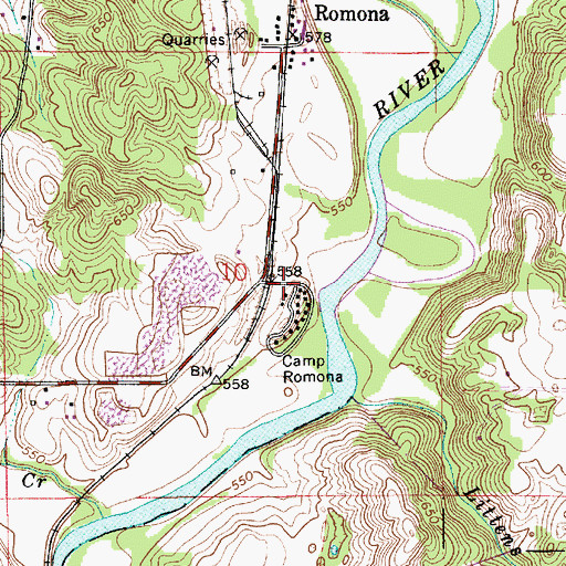Topographic Map of Camp Romona, IN