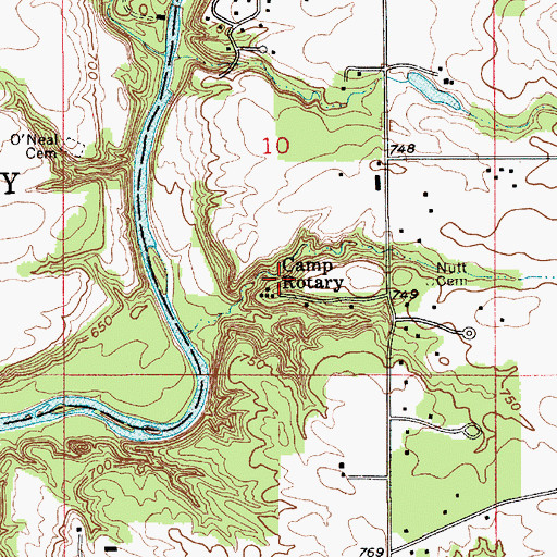 Topographic Map of Camp Rotary, IN