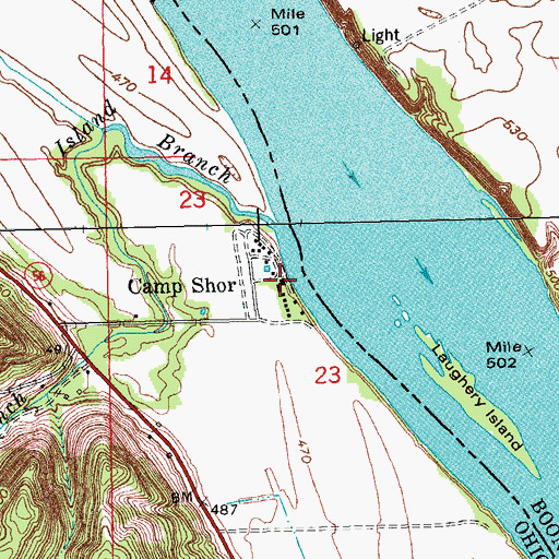 Topographic Map of Camp Shor, IN
