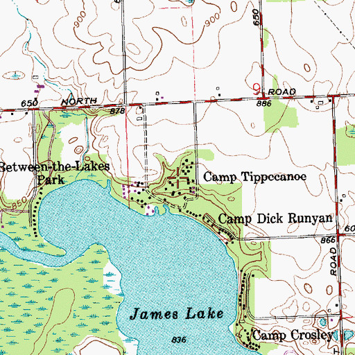 Topographic Map of Camp Tippecanoe, IN
