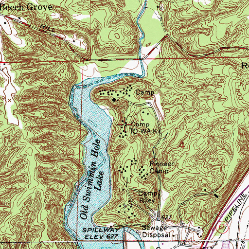 Topographic Map of Camp To-Wa-Ki, IN