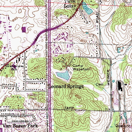 Topographic Map of Camp Wapehani, IN