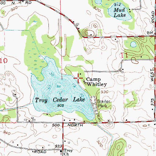 Topographic Map of Camp Whitley, IN