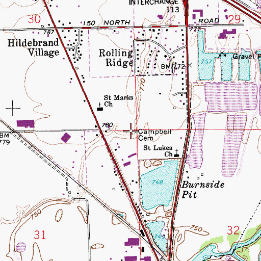 Topographic Map of Campbell Cemetery, IN