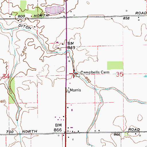 Topographic Map of Campbell Cemetery, IN