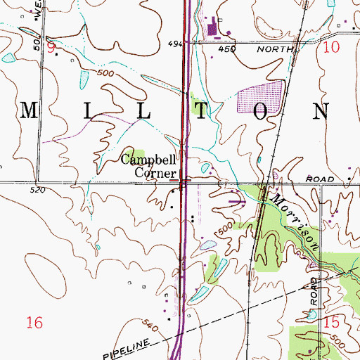 Topographic Map of Campbell Corner, IN