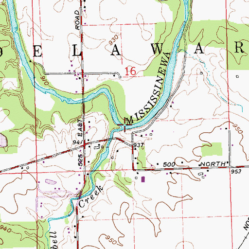 Topographic Map of Campbell Creek, IN