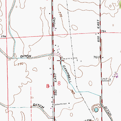 Topographic Map of Campbell Ditch, IN