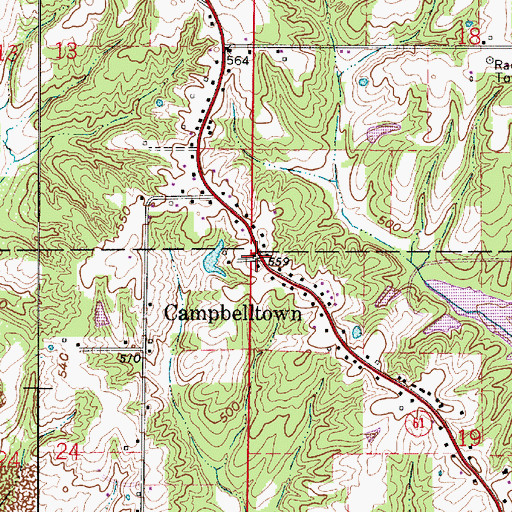 Topographic Map of Campbelltown, IN