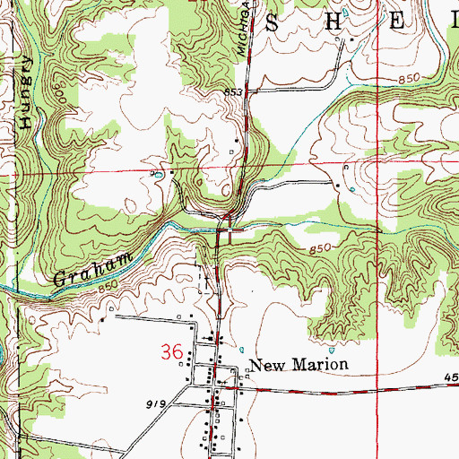 Topographic Map of Campfire Creek, IN